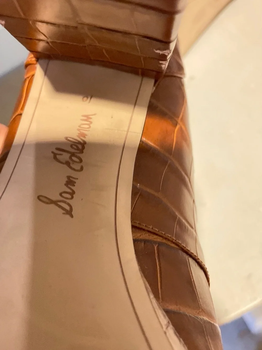 Sam Edelman Brown Croc-Embossed Leather Platform Size 10